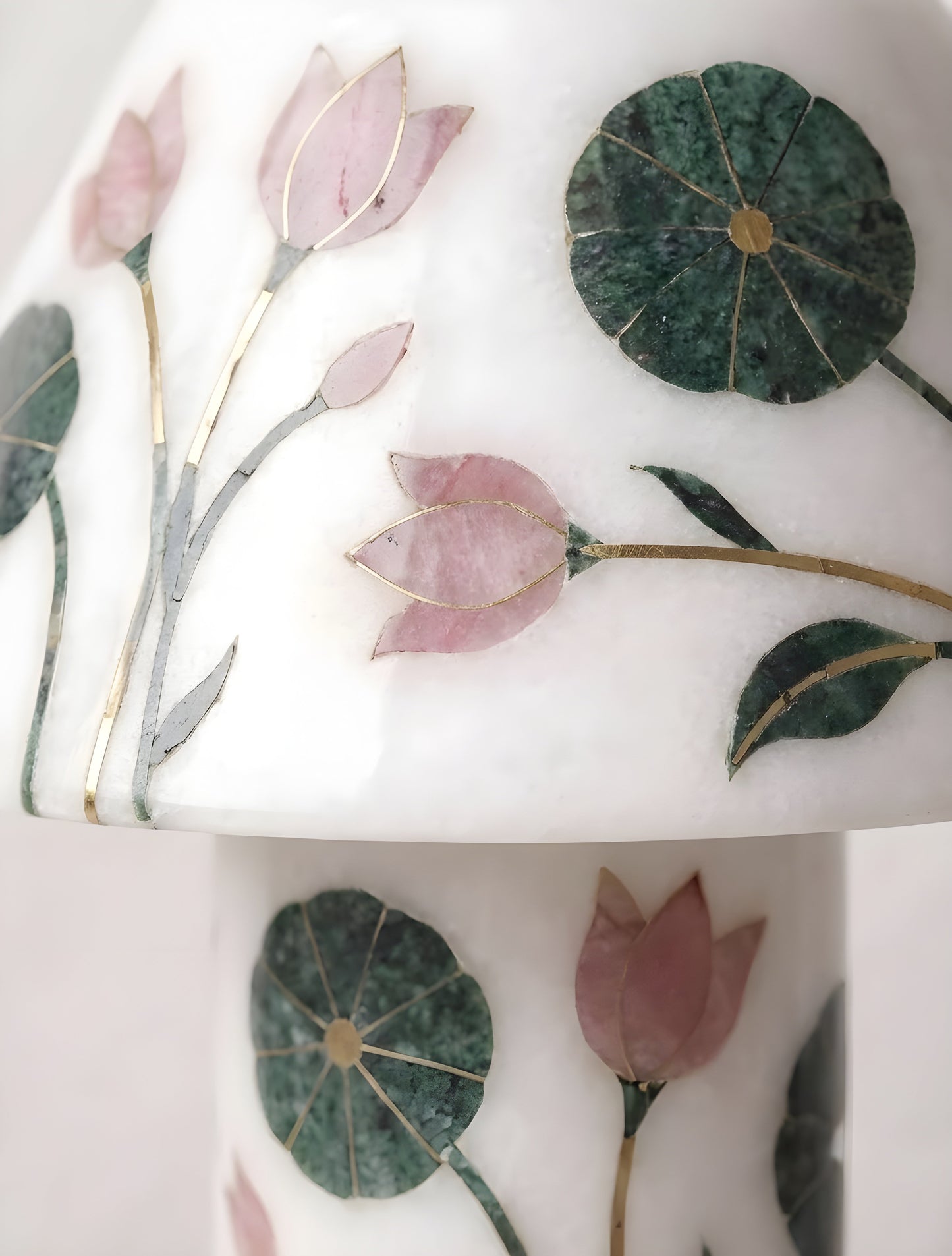 Pietra Dura Marble Table Lamp, Tulip & Lily Pad Inlay