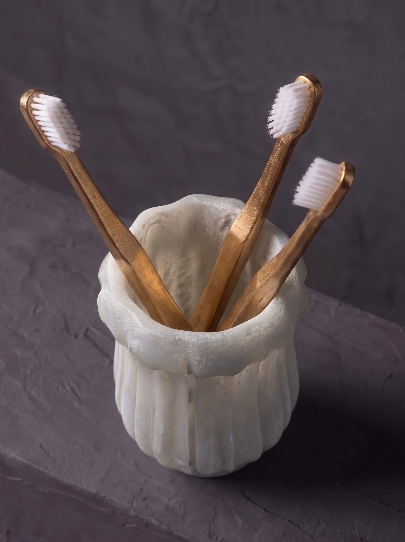Marble Toothbrush Holder - Tall Fluted Design