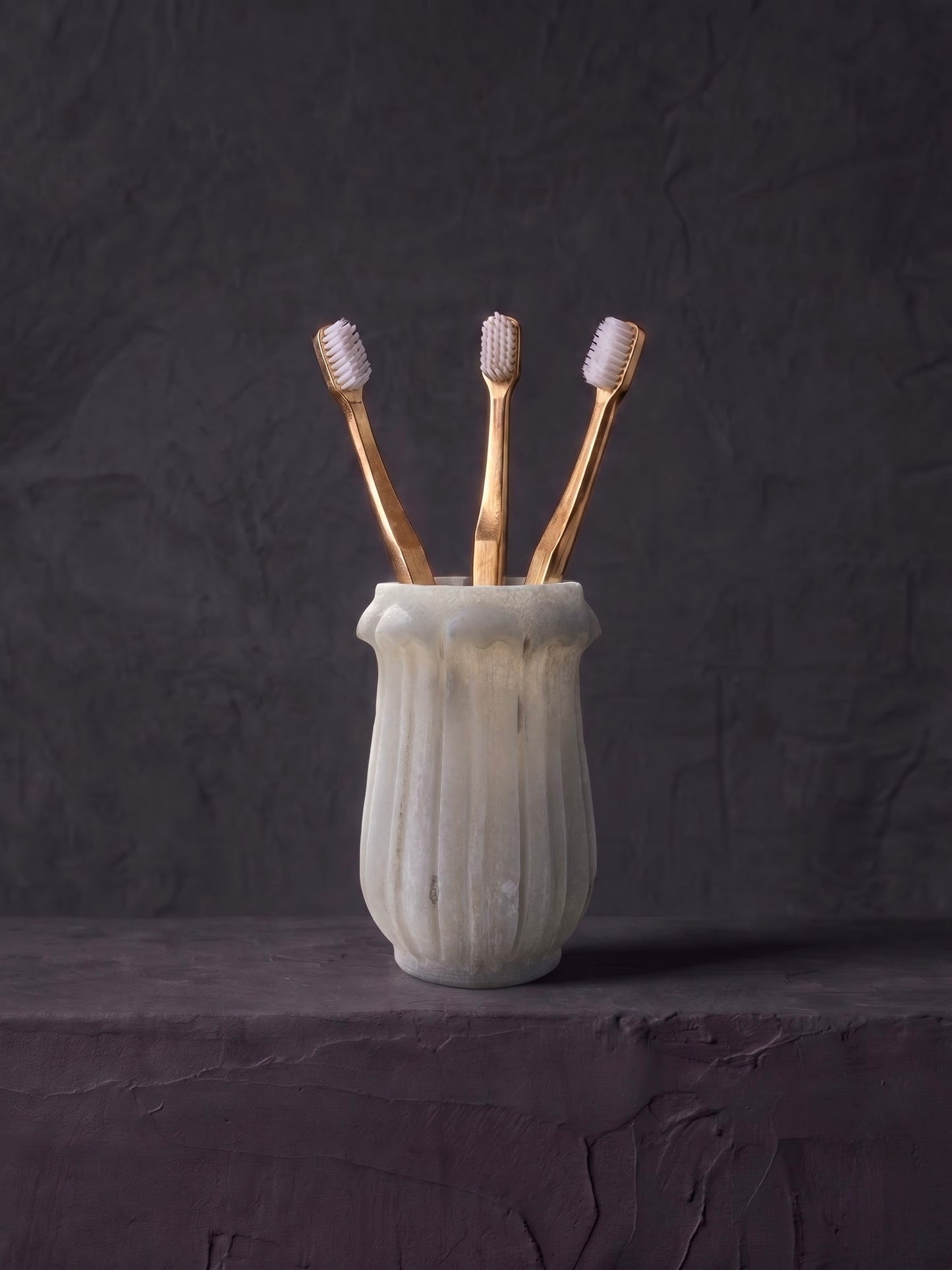 Marble Toothbrush Holder - Tall Fluted Design