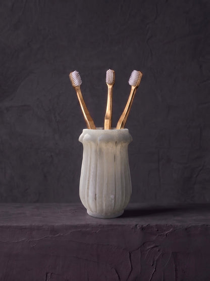 Marble Toothbrush Holder - Tall Fluted Design