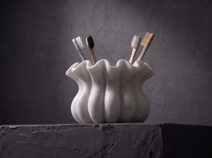 Marble Toothbrush Holder - Wide Scalloped Design