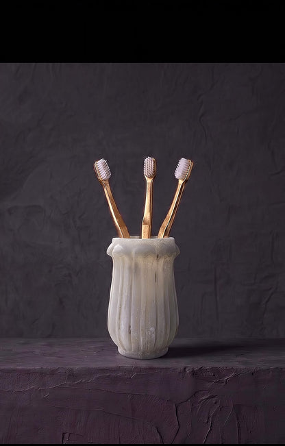 Marble Toothbrush Holder - Tall Fluted Design